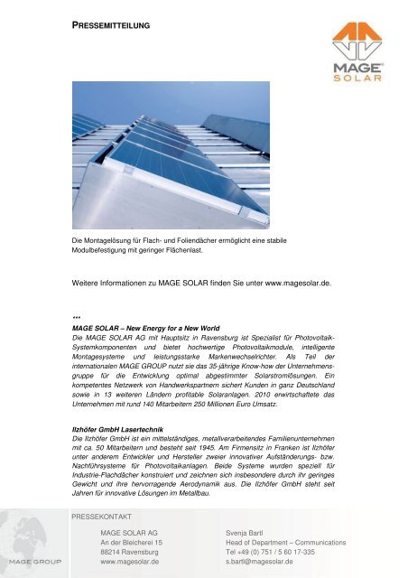 MAGE SOLAR geht Kooperation mit der Ilzhöfer GmbH ein und ...