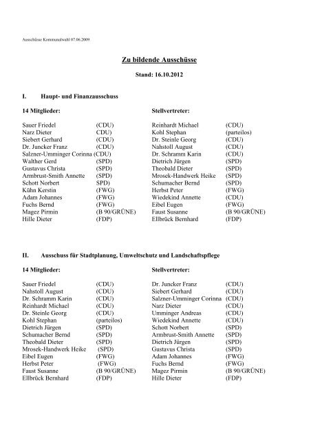 Ausschüsse Kommunalwahl 07.06.2009 - Grünstadt