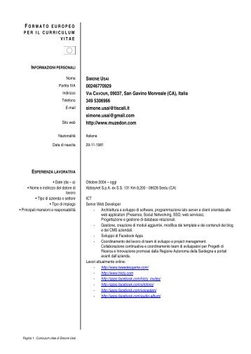 Curriculum Vitae Simone Usai - Webmaster, Web ... - Muzedon.Com