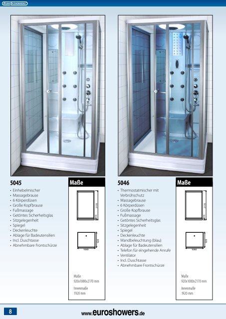 Maße - Euroshowers