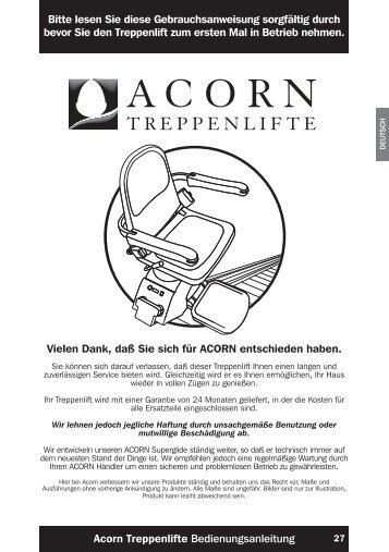 Acorn Treppenlifte - Bedienungsanleitung - DE - Acorn Stairlifts