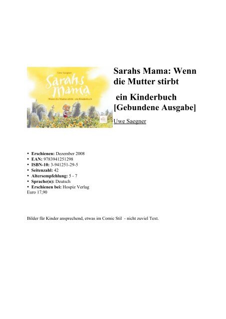 Sarahs Mama Wenn Die Mutter Stirbt Ein Kinderbuch Sterneninsel