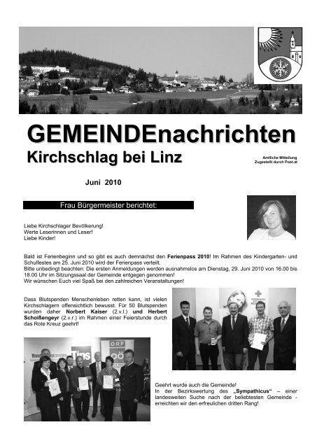 Gemeindenachrichten Juni 2010 (1,8MB) - Kirchschlag bei Linz