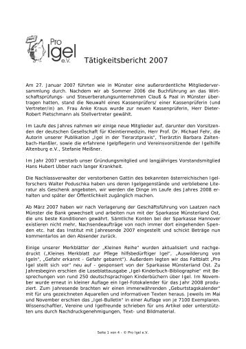 Tätigkeitsbericht 2007 - Pro Igel