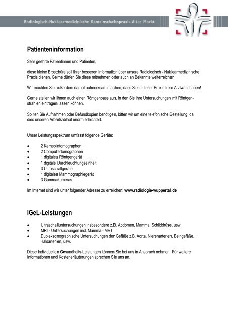 Patienteninformation Igel Leistungen