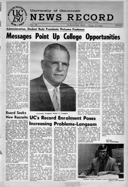 University of Cincinnati News Record. Friday, September 27, 1968 ...