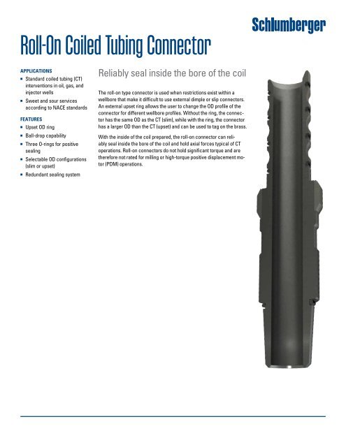 Roll-On Coiled Tubing Connector - Schlumberger