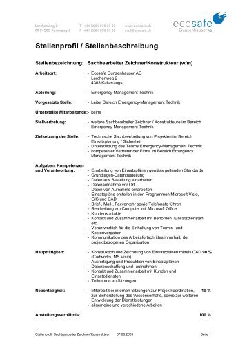 Stellenprofil / Stellenbeschreibung - ecosafe Gunzenhauser AG