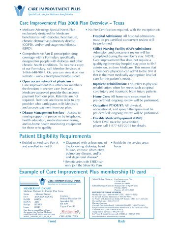 Example of Care Improvement Plus membership ID card Patient ...