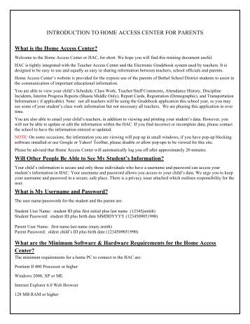 Home Access Login Instructions - Bethel School District