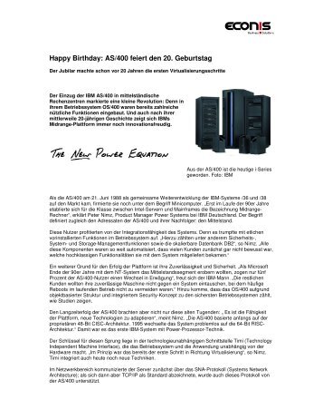 WEB-News AS 400 IBM - 20 Jahre Geburtstag - Econis AG