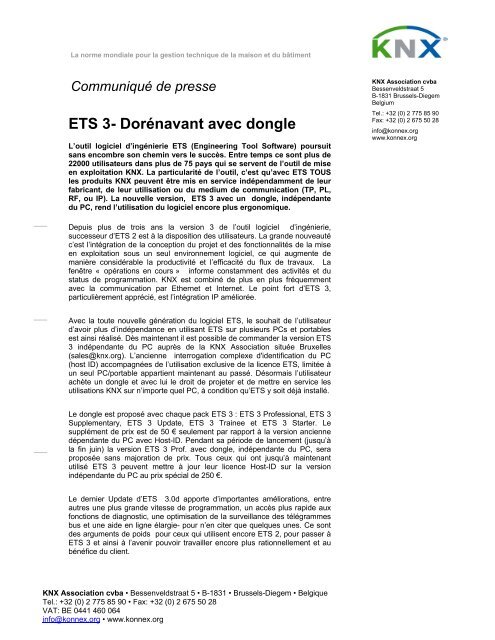 ETS 3- Dorénavant avec dongle - KNX