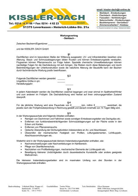 Muster-Wartungsvertrag Steildach im PDF-Format - Kissler-Dach ...