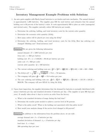 Inventory Management Example Problems with Solutions