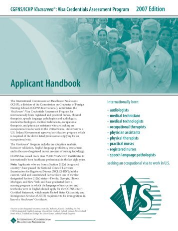 Applicant Handbook CGFNS/ICHP Visascreen