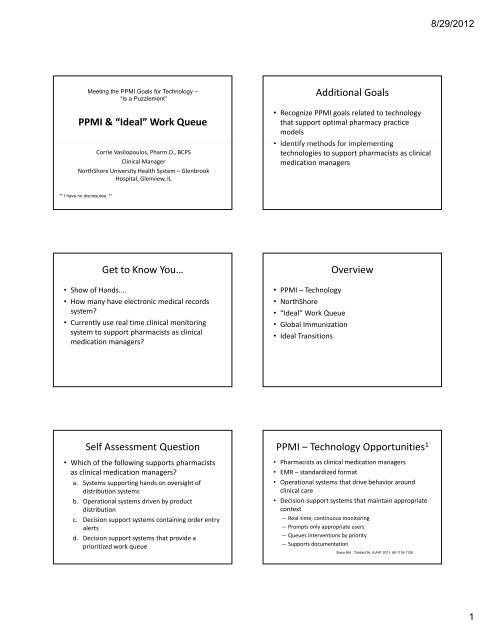 Presentation Outline ICHP Annual Meeting September 13-15