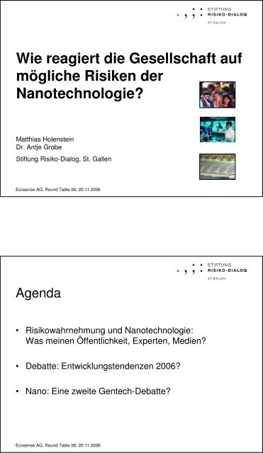 Wie reagiert die Gesellschaft auf mögliche Risiken der - Ecosens AG