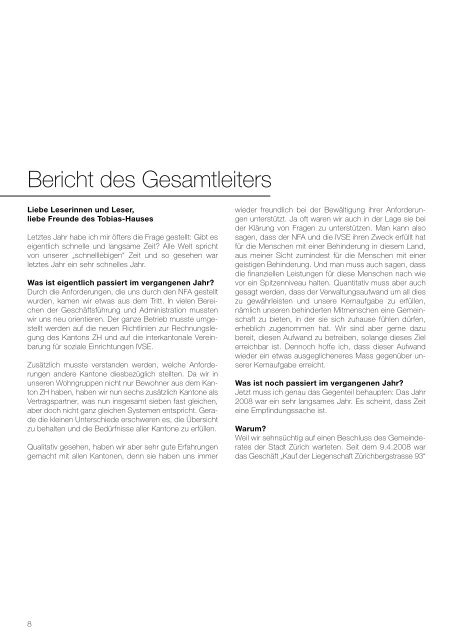 Jahresbericht 2008 - im Tobias-Haus Zürich