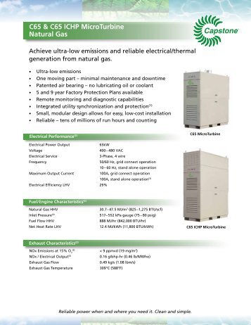 C65 & C65 ICHP MicroTurbine Natural Gas - Capstone Turbine