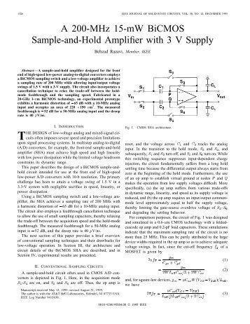 A 200-MHZ 15-mW BiCMOS sample-and-hold amplifier with 3 V ...