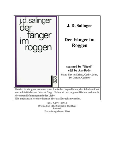 Der Fänger Im Roggen Hörbuch Download Kostenlos JD Salinger Der Fänger im Roggen