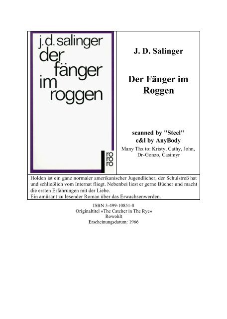 JD Salinger Der Fänger im Roggen