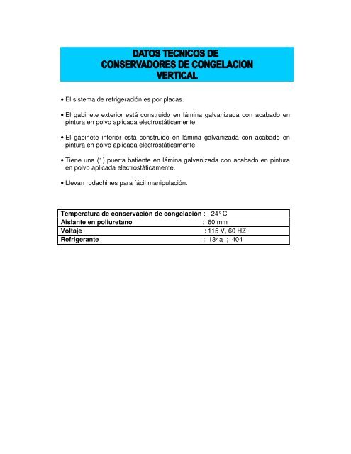 Manual de CONGELADORES VERTICALES - Indufrial