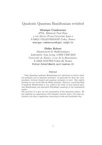 Quadratic Quantum Hamiltonians revisited - Laboratoire de ...