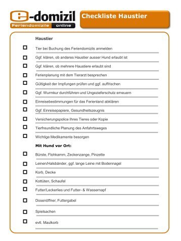 Checkliste Haustier - E-Domizil