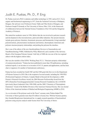 Judit E. Puskas, Ph. D., P. Eng - The University of Akron