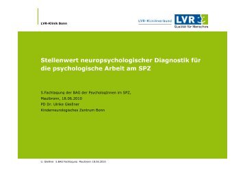 Stellenwert neuropsychologischer Diagnostik für die psychologische ...