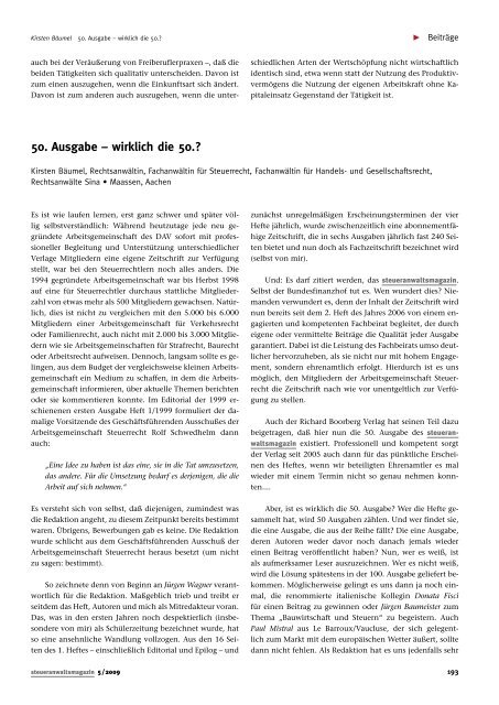 Ausgabe 05/2009 - Wagner-Joos Rechtsanwälte