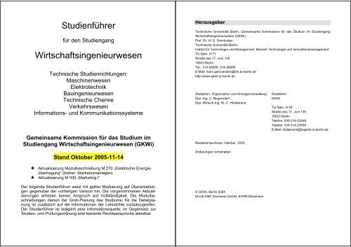 Studienführer Wirtschaftsingenieurwesen - Fakultät VIII - Wirtschaft ...