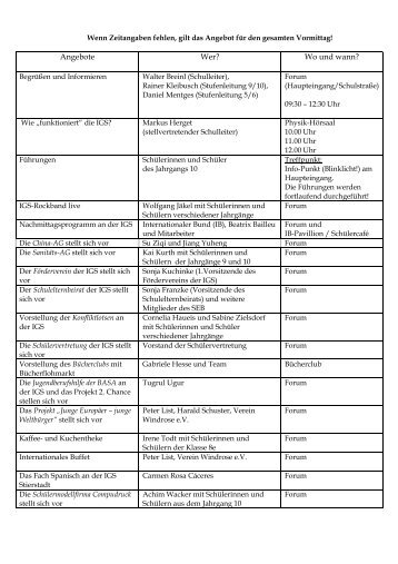 Angebote Wer? Wo und wann? - IGS Stierstadt