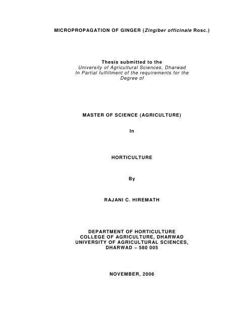 MICROPROPAGATION OF GINGER - ETD - University of ...