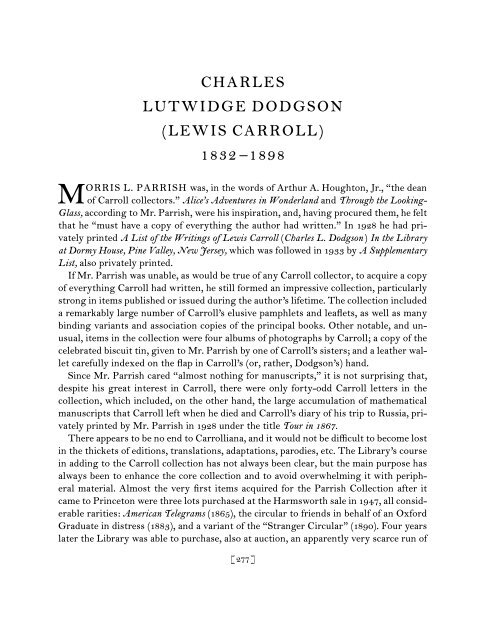 charles lutwidge dodgson (lewis carroll) - Princeton University