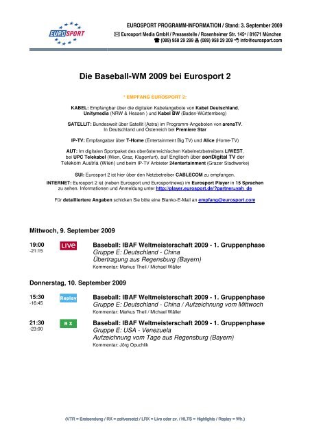 Die Baseball-WM 2009 bei Eurosport 2 - Magdeburg Poor Pigs