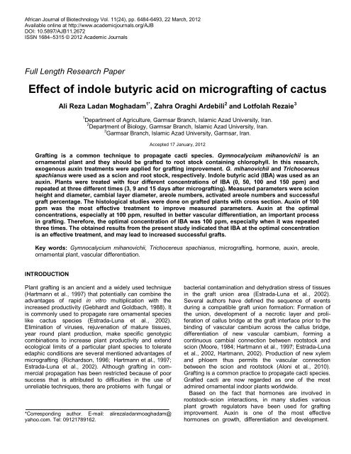 Effect of indole butyric acid on micrografting of cactus - Academic ...