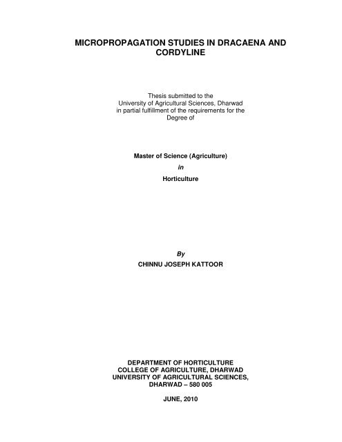 micropropagation studies in dracaena and cordyline - ETD ...