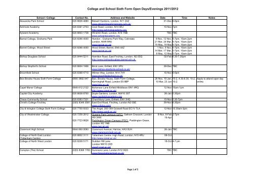 Contact Details of Schools and Colleges - Friern Barnet School