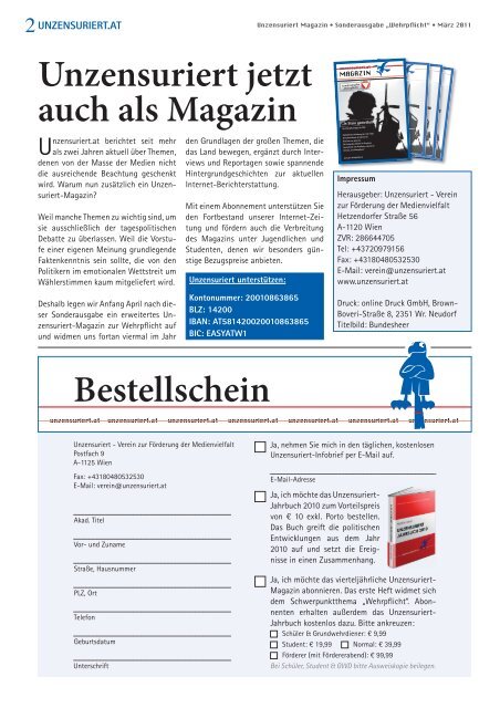 Unzensuriert Magazin Sondernummer Wehrpflicht