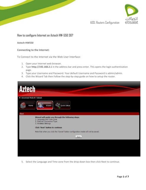 ADSL Routers Configuration How to configure Internet on ... - Etisalat