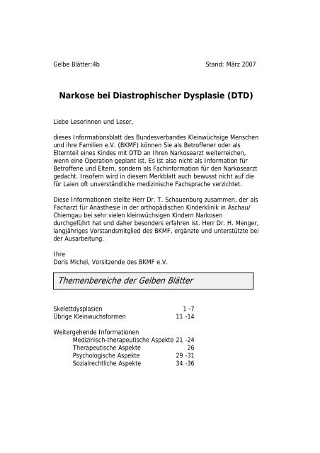 Gelbes Blatt Nr . 4b: Narkose bei Diastrophischer Dysplasie - BKMF