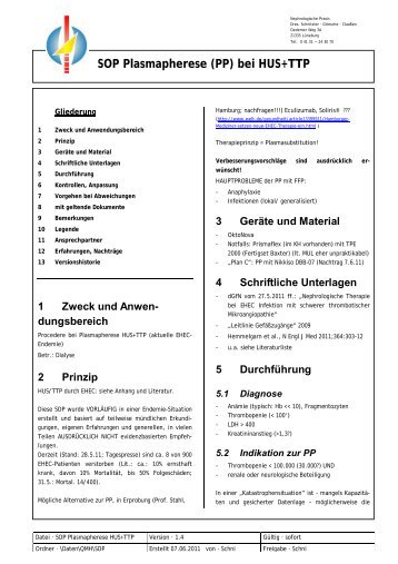 SOP Plasmapherese mit FFP bei HUS/TTP - Dr. Andreas Schnitzler