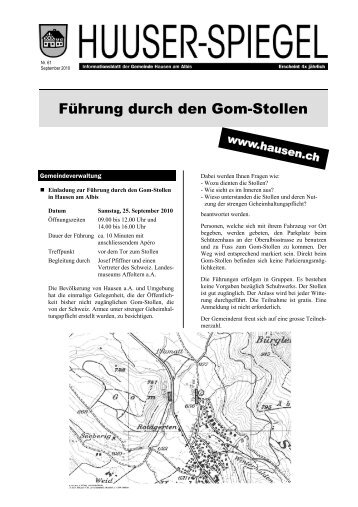 Führung durch den Gom-Stollen - Gemeinde Hausen am Albis