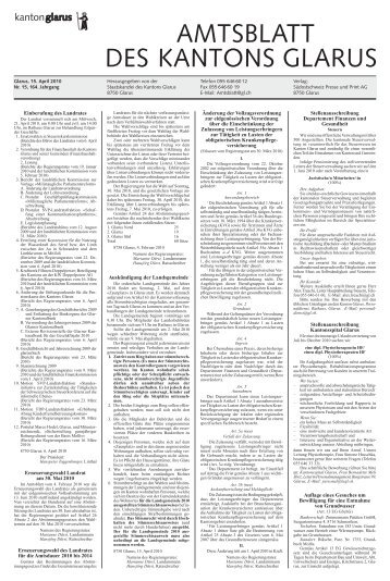 Amtsblatt des Kantons Glarus, 15.4.10 - Glarus24.ch
