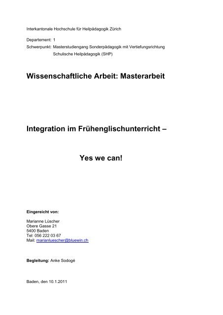 Masterarbeit Integration im Frühenglischunterricht - BSCW