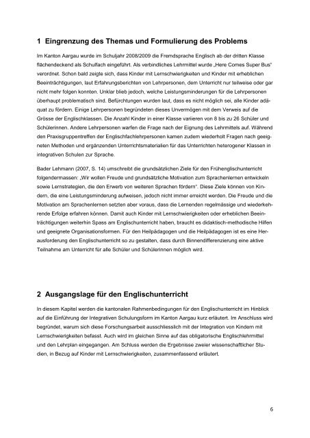 Masterarbeit Integration im Frühenglischunterricht - BSCW