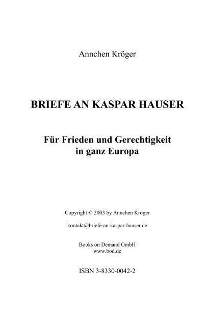 Leseprobe Briefe An Kaspar Hauser