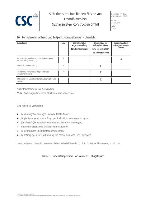 CSC Sicherheitsrichtlinie - Bard Engineering GmbH